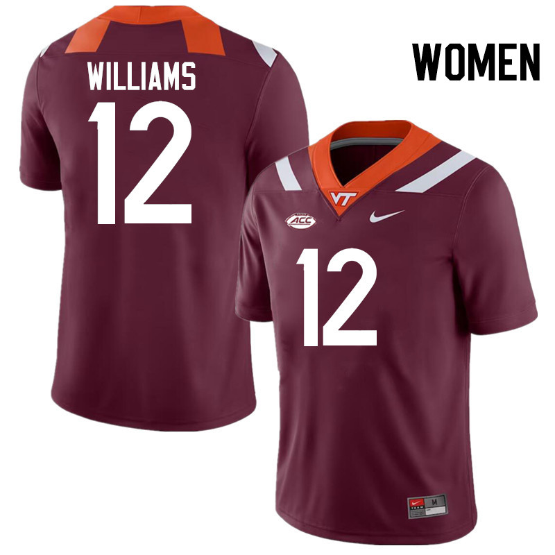 Women #12 Gabe Williams Virginia Tech Hokies College Football Jerseys Stitched-Maroon